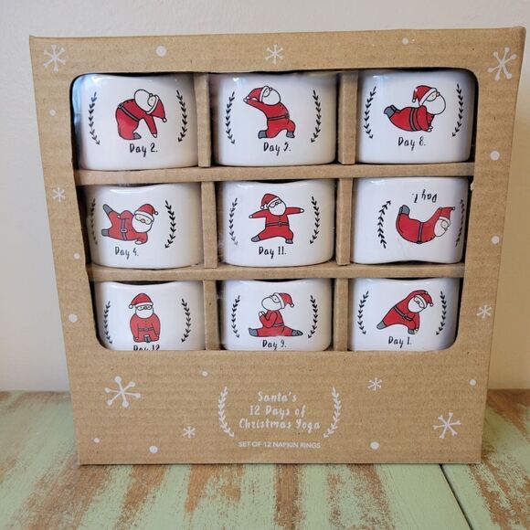 Magenta New Santa's 12 Days of Christmas Yoga Napkin Rings - Picture 2 of 14